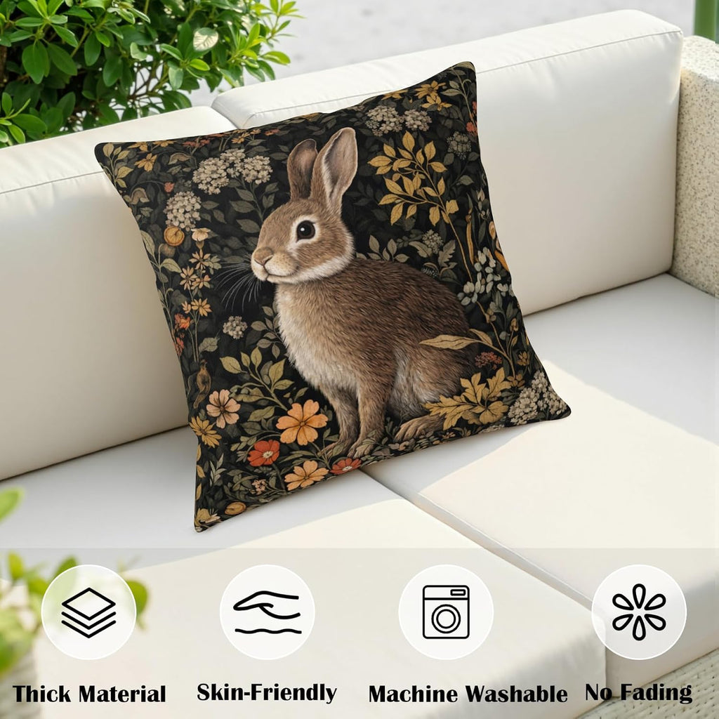 Vintage Easter Bunny Pillow Covers 20x20 Rustic Botanical Plants Floral Rabbit Throw Pillow Cases Spring - Set of 2