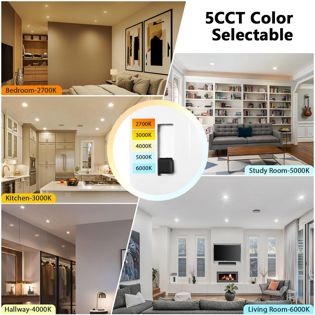 6 Inch Recessed Lights, 5CCT LED Can Lights, Dimmable, 6 Pack,White