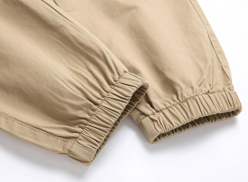 Boys Cargo Pants, Cotton Pull-On Drawstring Joggers for Kids