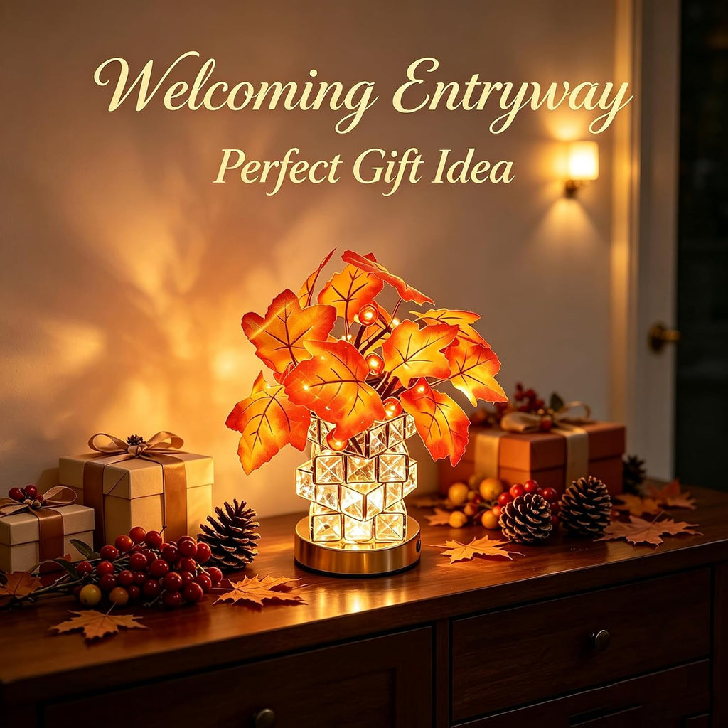 LED Maple Leaf Lamp, USB, Crystal Base, Fall Decor Gift