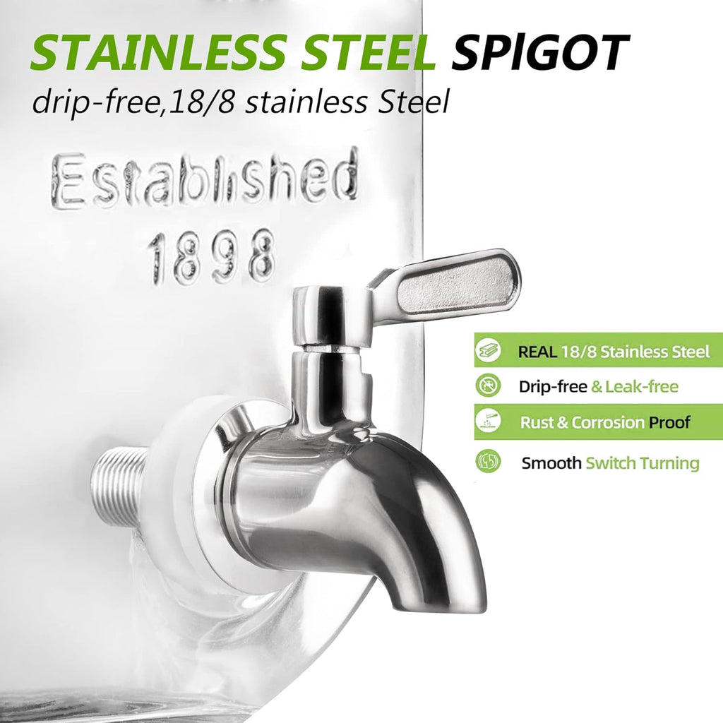 1 Gallon Drink Dispenser with Spigot 18/8 Stainless Steel - Airtight & Leakproof Glass Sun Tea Jar with Anti-Rust