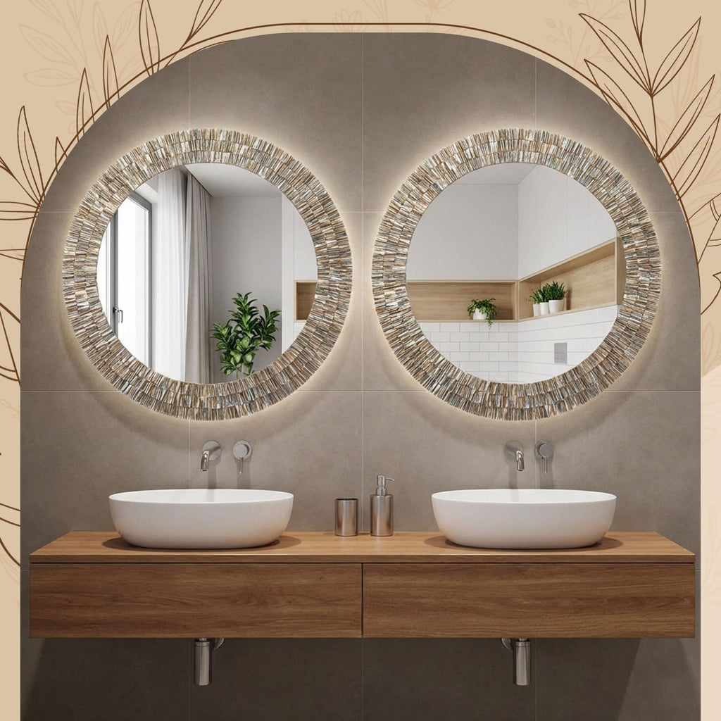Large 30 Inch Round Capiz Shell Mirror Coastal Seashell Wall Decor