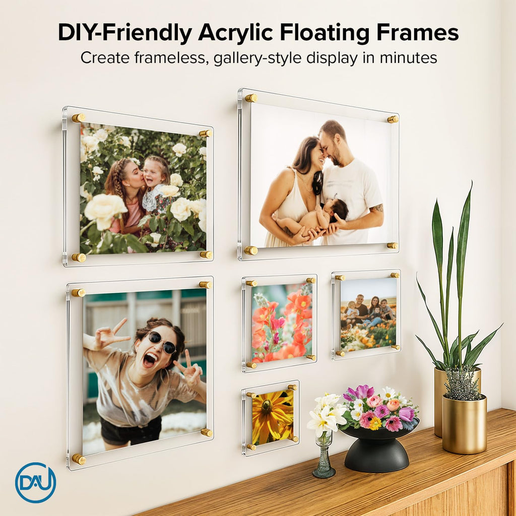 Acrylic Floating Frames Gold Standoffs(single) 18" x 24" Clear Acrylic Frames for Wall Mount Floating Picture Frame