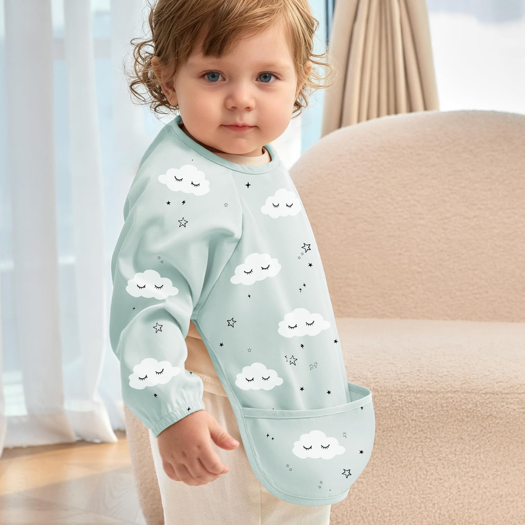 2 Pack Long Sleeve Baby Bibs, Waterproof Smock Bibs for Eating