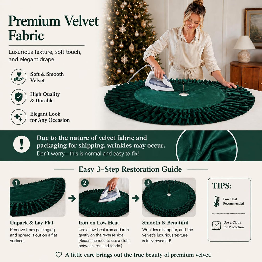 48 Inch Green Velvet Christmas Tree Skirts Ruffled Tree Skirt