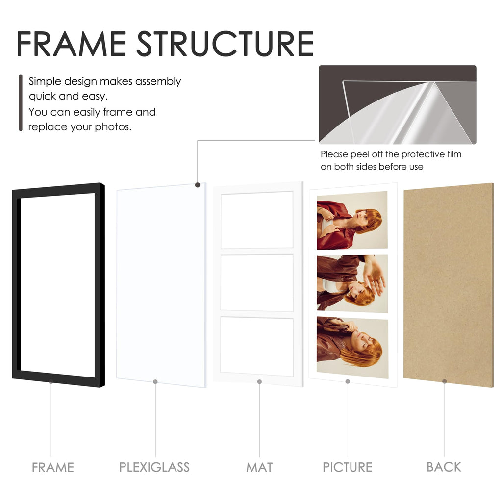 11.5x26.1 3 Opening Collage Frame For 3 8x10 Photos Black
