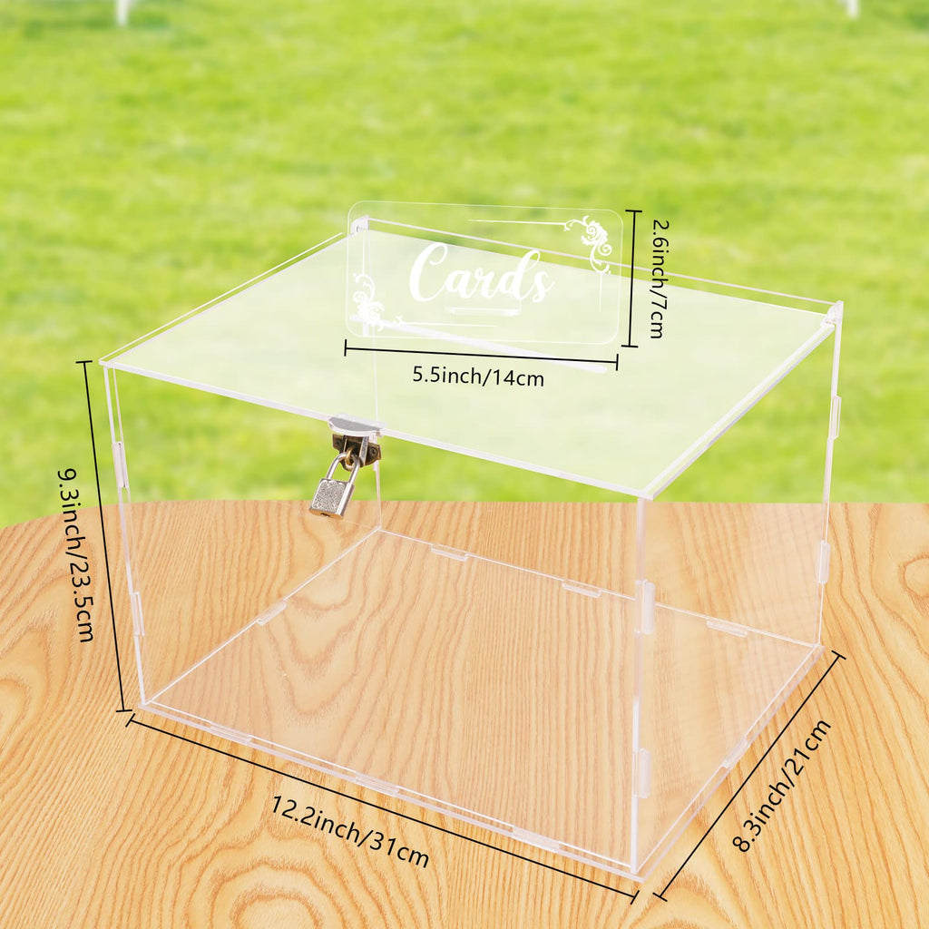 Clear Acrylic Wedding Card Box with Lock, Rustic Card Box for Wedding Reception Bridal Shower Birthday Baby Shower