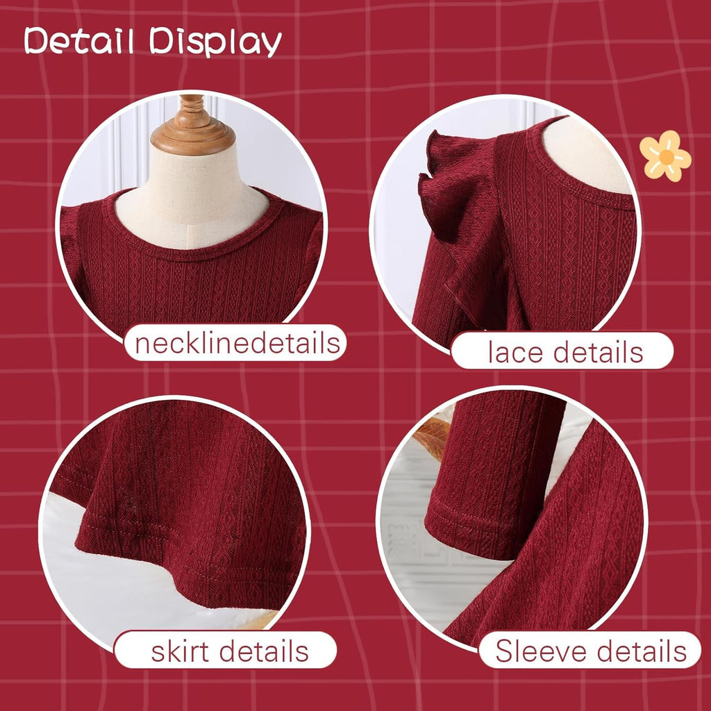 Toddler Girl Christmas Dress Baby Sweater Dresses Ruffle Ribbed Knit Long Sleeve A-Line Swing Fall Winter Red 4 5