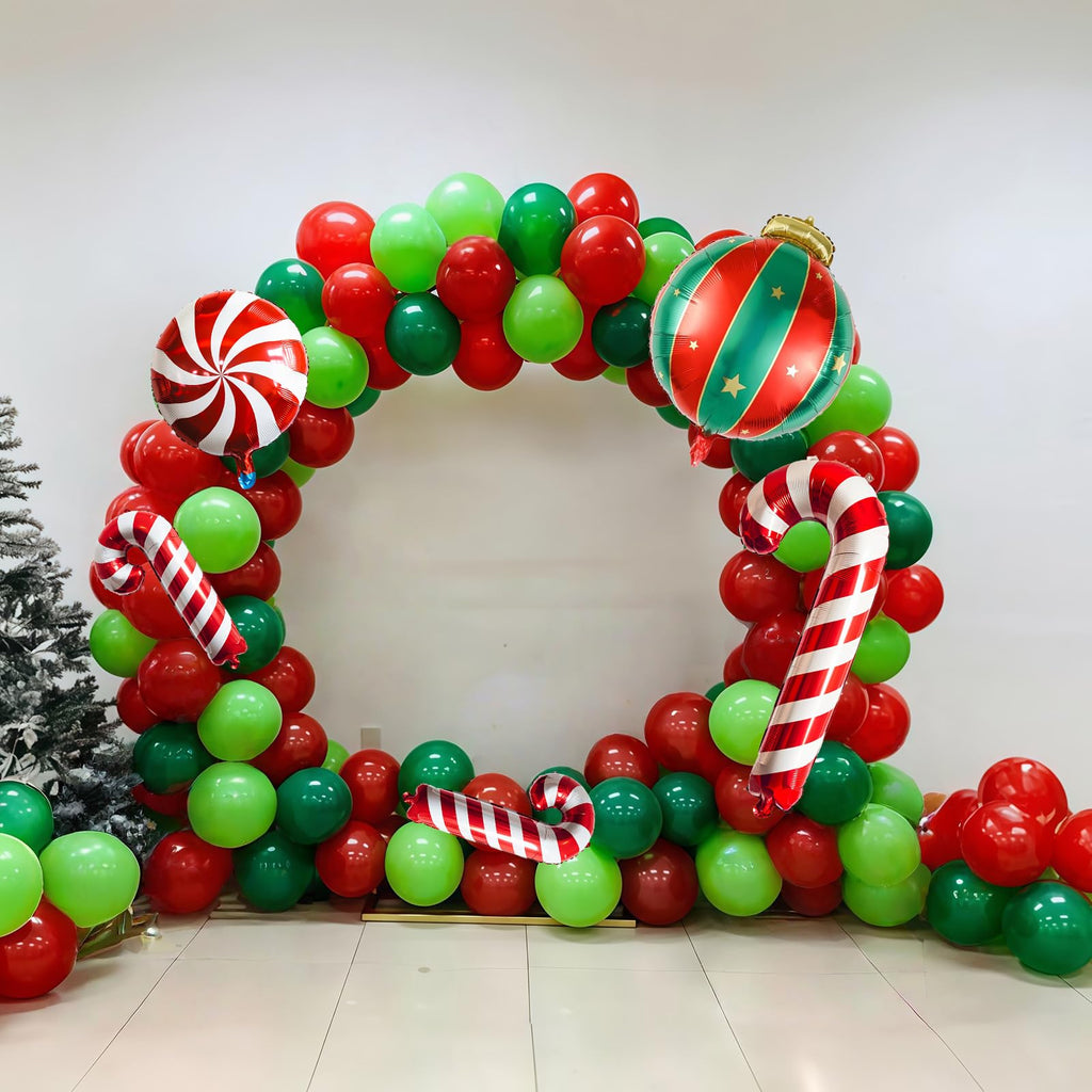 Christmas Balloons Garland Arch kit, 117pc Xmas Dark Green Red Balloon, Green Red Ball Candy Cane Peppermint