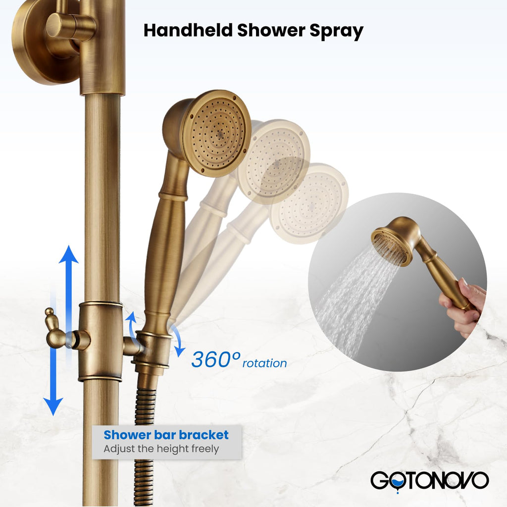 Exposed Shower System 8'' Head with Handheld Antique Brass
