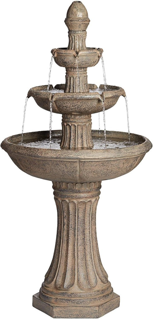 Farron 46" High Large Italian Outdoor Decor Gray Faux Stone Floor Fountain with Light LED Waterfall 3-Tier Standing