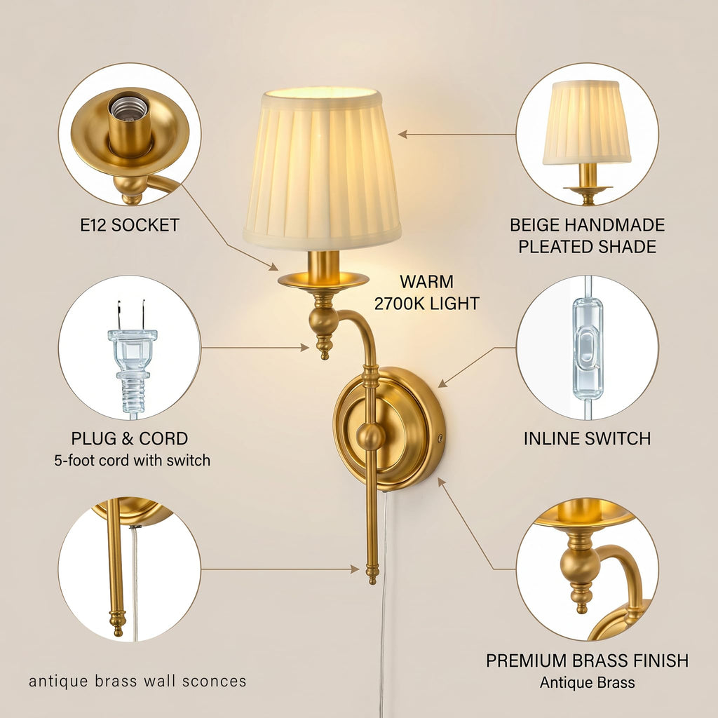 Plug in Long Wall Lamp,Plug-in or Hardwired Installation Wall Sconce with Beige Fabric Shade for Wall Painting,Modern