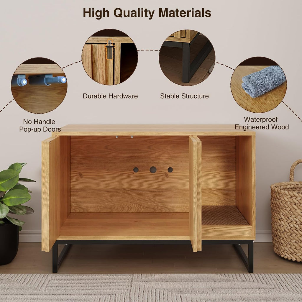 Litter Box Enclosure, Modern Cat Litter Box Enclosure Furniture Hidden Litter Box with Scratch Pad, Cat Washroom
