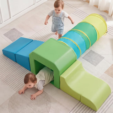 PU Leather Foam Climbing Blocks: with Toddler Crawl Tunnel Toy
