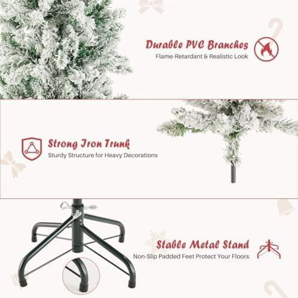 Snow Flocked Pencil Christmas Tree, Prelighted Artificial Slim Christmas Trees with 500 Incandescent Lights, 1100