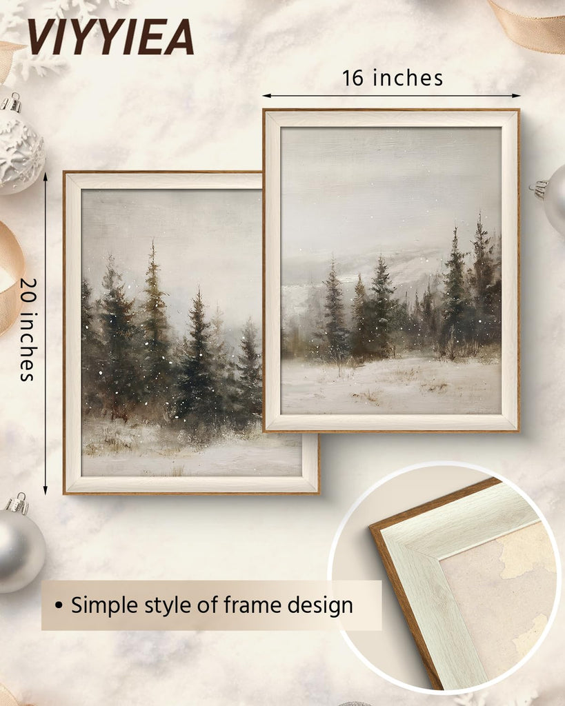 Framed Christmas Pine Forest Landscape Wall Art Set, 16x20 Inch