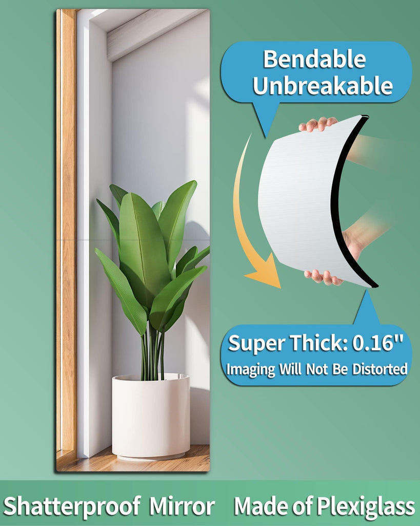 Unbreakable Full Length Wall Mirror, Mirrors, Over The Door Mirror, 2 Pcs 24"x14", Shatterproof Plexiglass Acrylic, Long