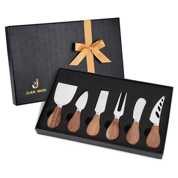 Exquisite 6-Piece Cheese Knives Set, Stainless Steel Cheese Knife Set Collection (Acacia Wood Handle)