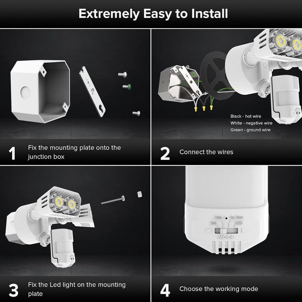 18W 1800LM LED Motion Sensor Outdoor Lights, Energy Saving Security Light, 200W Equiv. 5000K Dusk to Dawn Flood