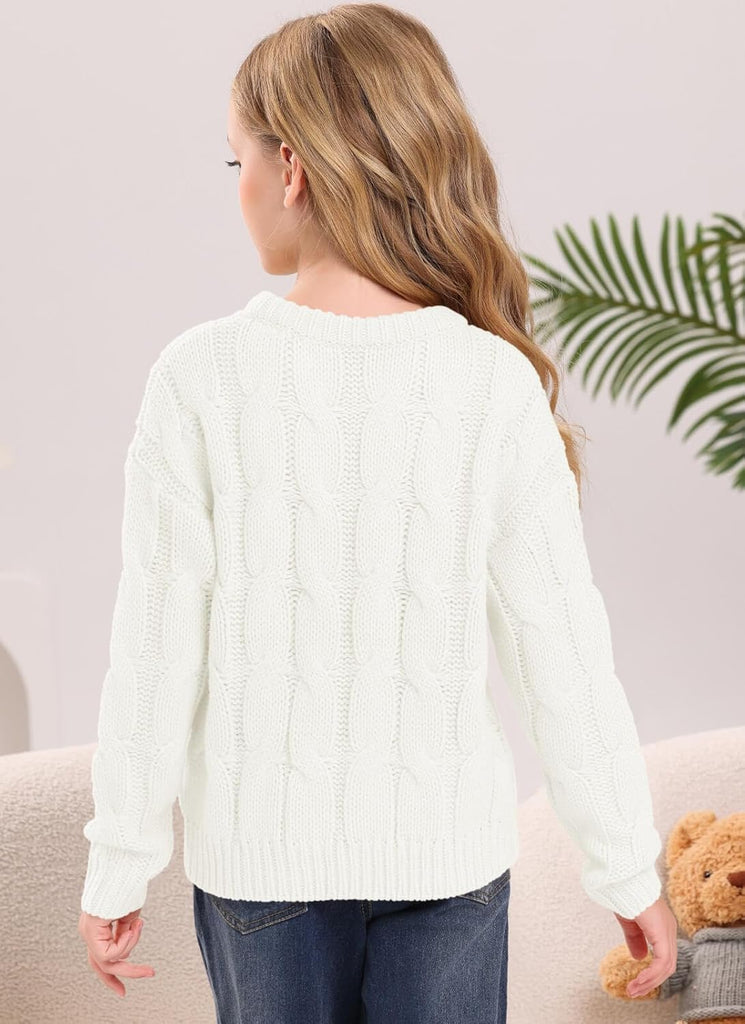 Cable Knit Sweaters Long Sleeve Crewneck Pullover Sweater