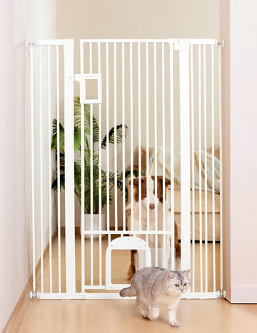 55" Extra Tall Pet Gate with Cat Door, 29"-43" Dog Gate Indoor