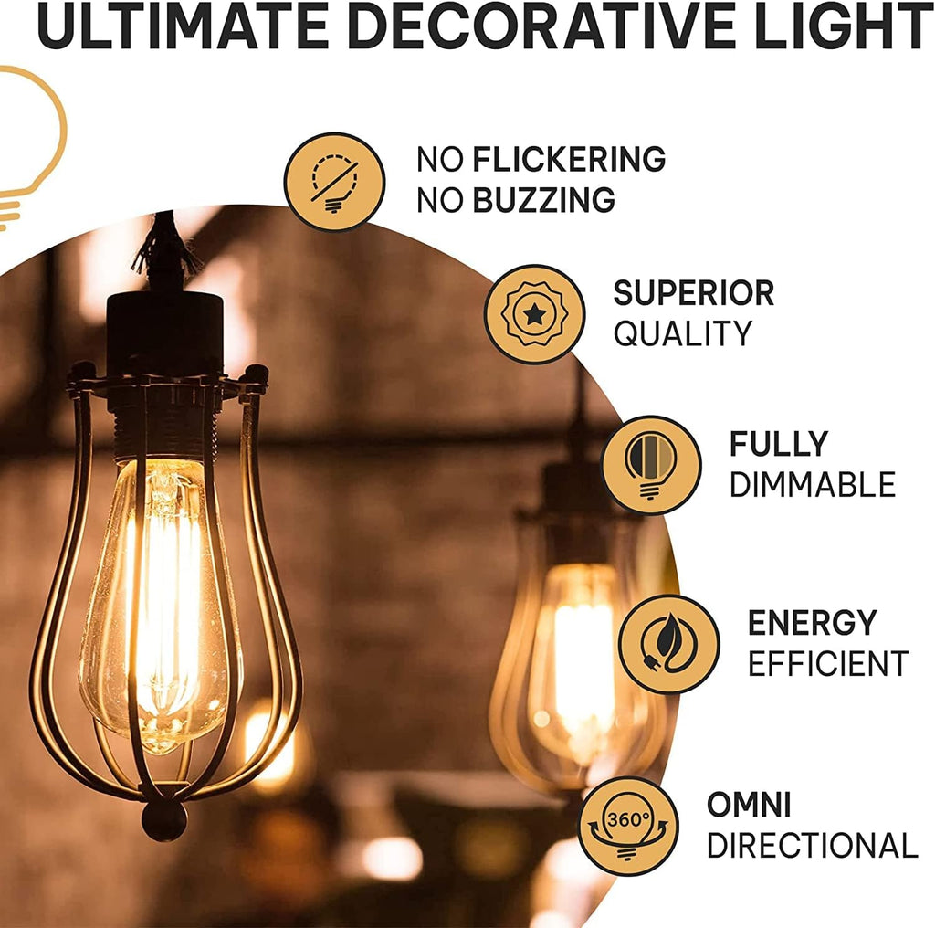 Vintage Incandescent Edison Light Bulbs 60W (4 Pack)- E26/E27 Base 2100K Dimmable Decorative Lightbulbs for Outdoor