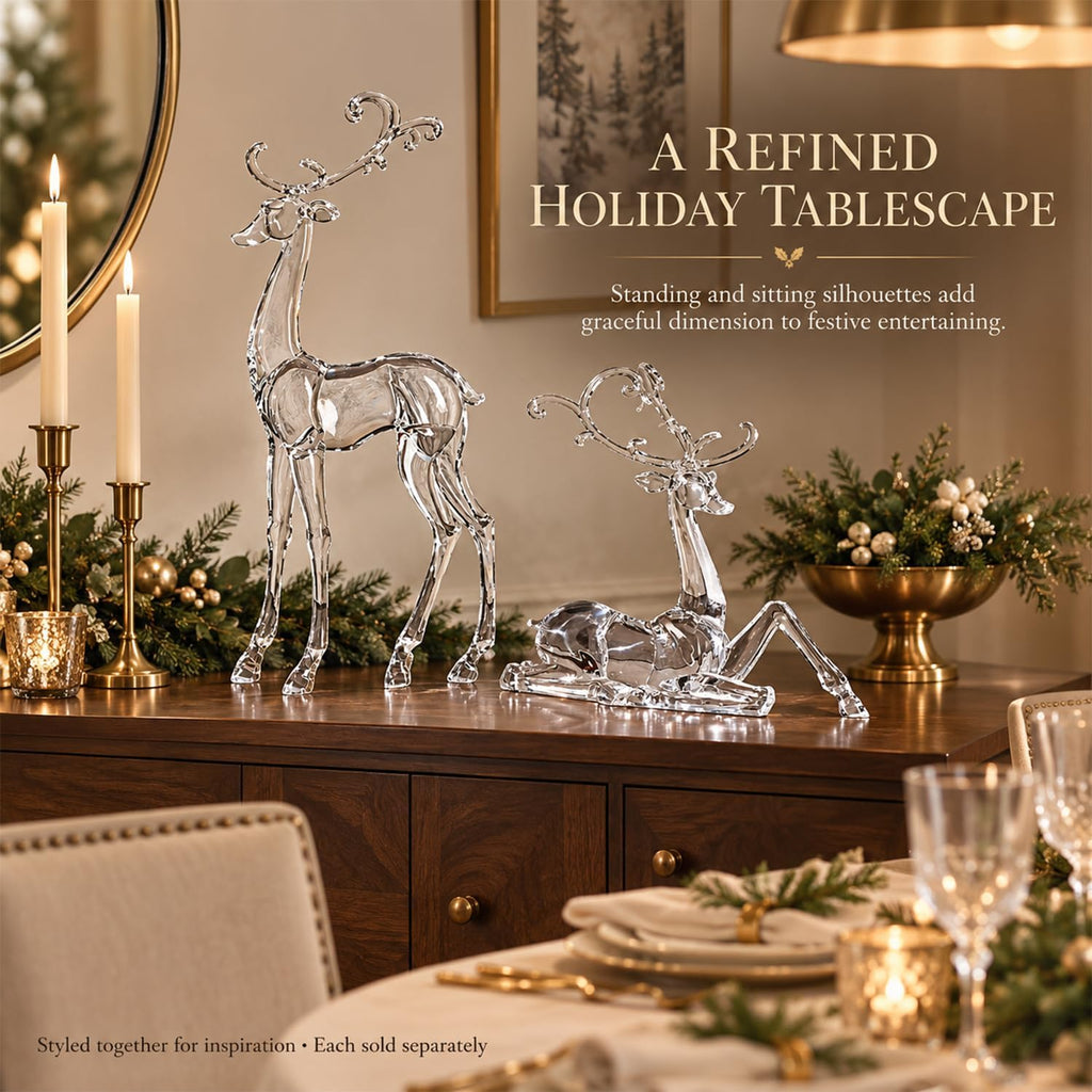 11.4" Tall Large Reindeer Christmas Decoration, Acrylic Clear Deer Figurine with Glass-Like Crystal Finish, High End