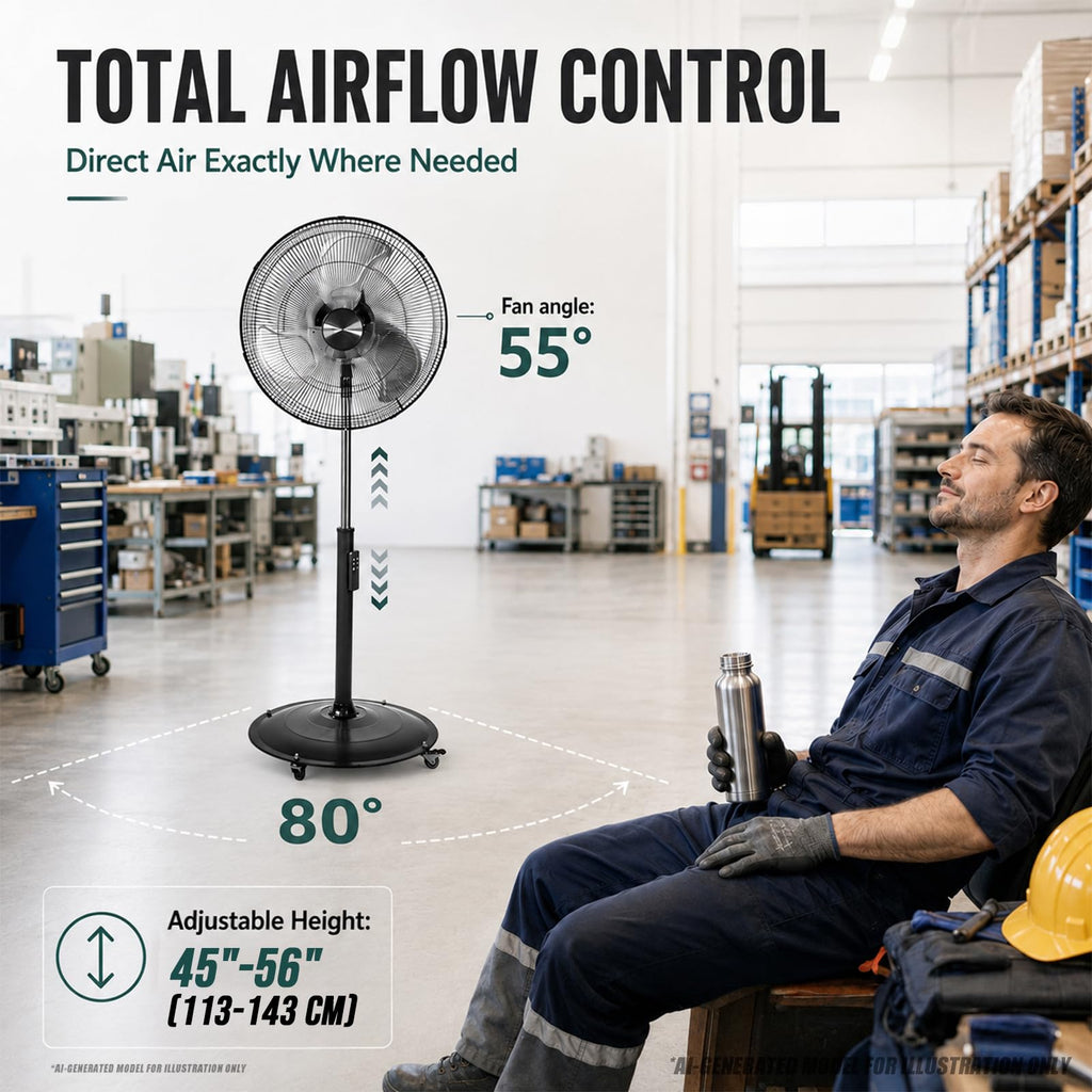 20" DC Motor Pedestal Fan, 5100 CFM High Velocity Oscillating Fan, Remote Control, Heavy-Duty Metal Standing Fan with