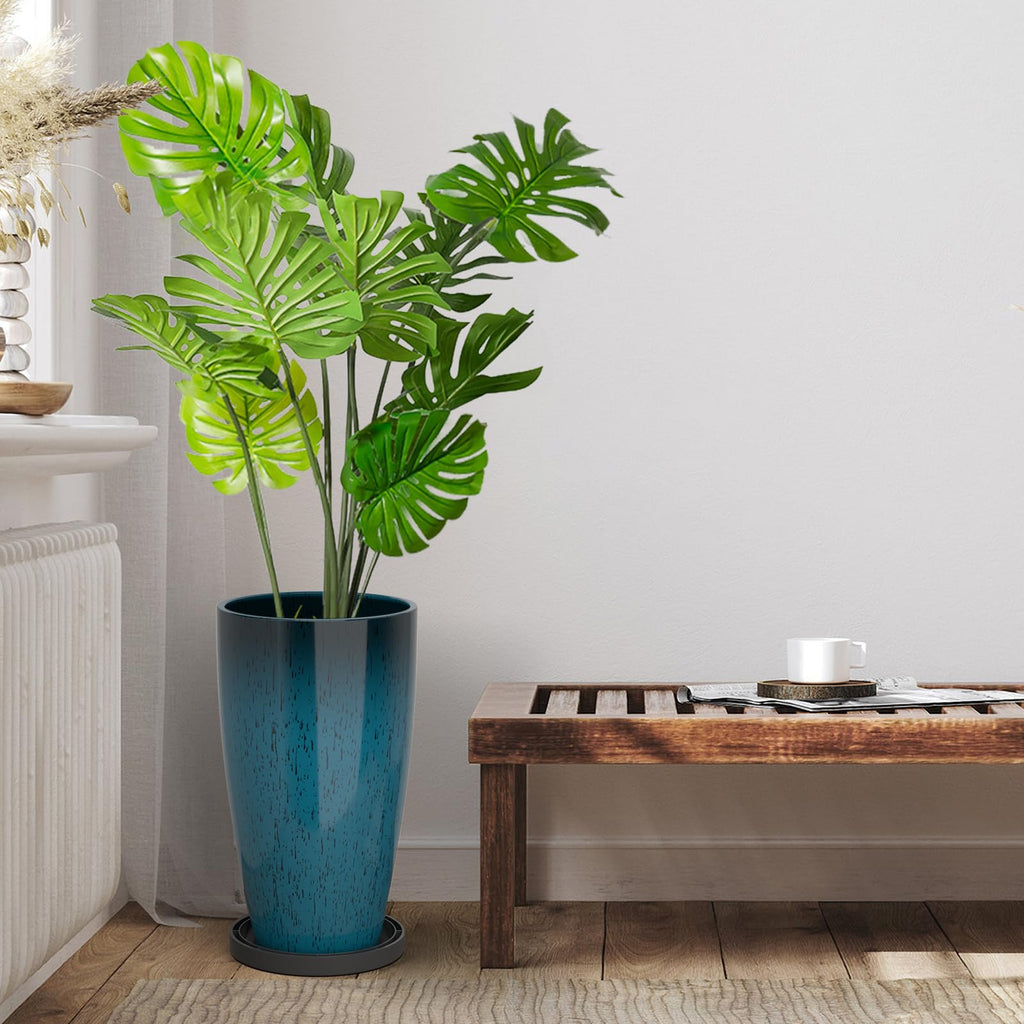 21 Inch Tall Plant Pots for Indoor & Outdoor Use Set of 2, Large Plastic Planters with Removable Tray for Outside