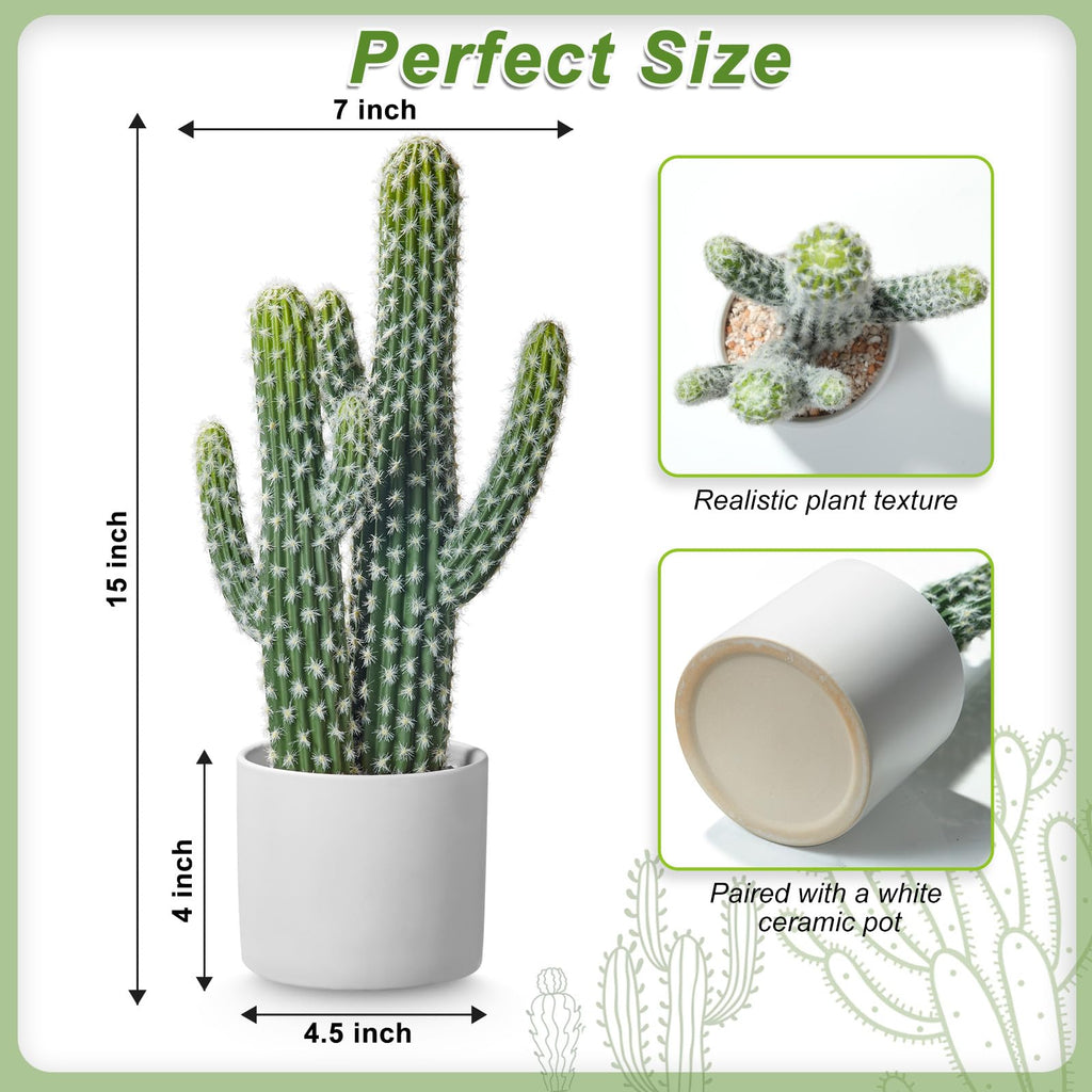 Artificial Cactus Small Fake Succulents Ceramic Plant, Desk, Shelf, and Indoor Dec- 2packs