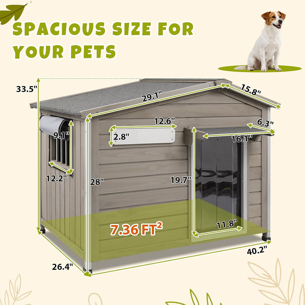 40.2" L Large Dog House Outdoor & Indoor, Fir Wood Dog Kennel