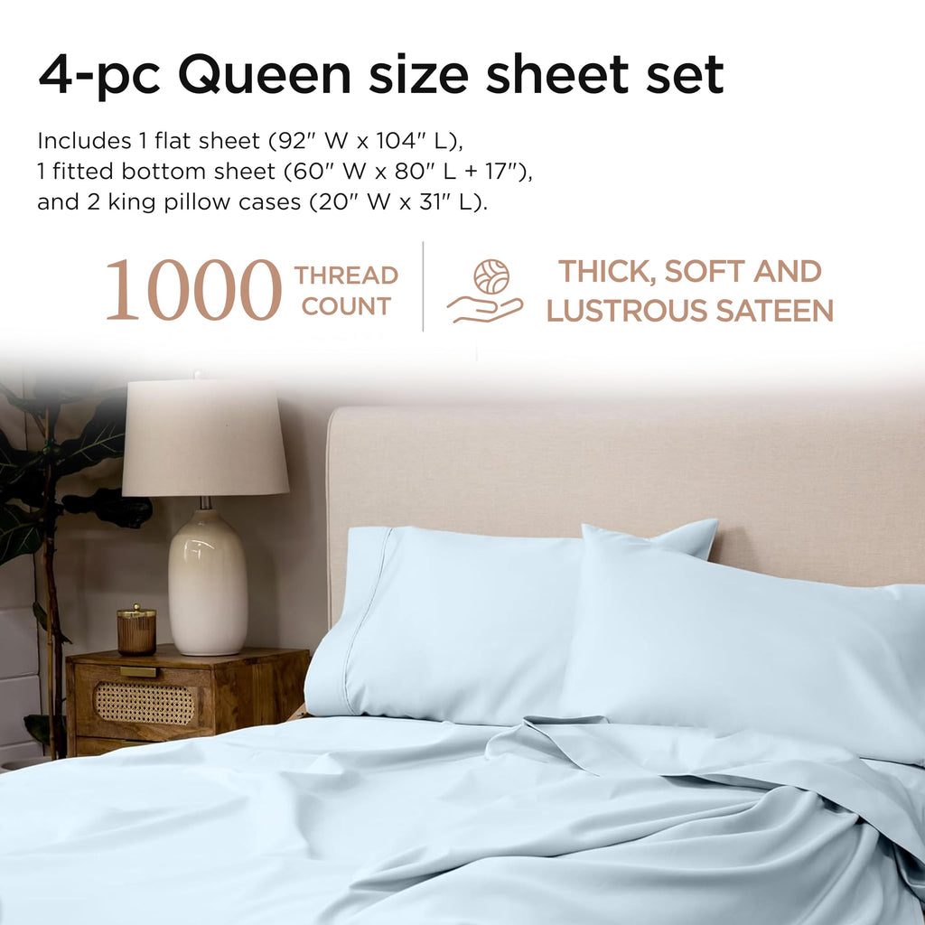 Supima Cotton Queen Sheet Set, Sateen, Light Blue