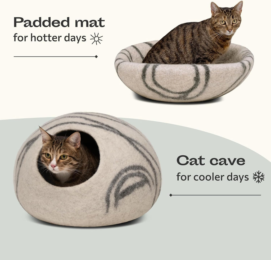 Cat Cave - Merino Wool Bed for Indoor Cats (Light Gray, Large)