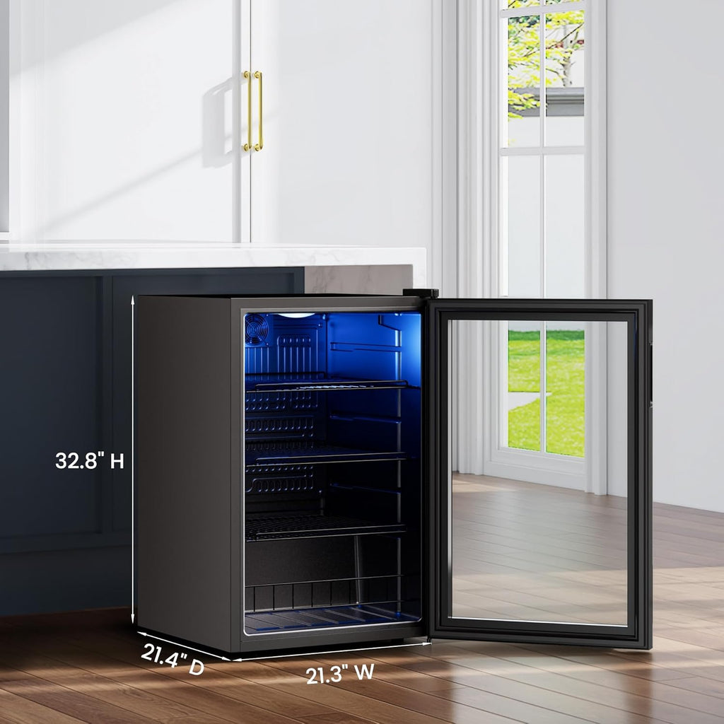 Beverage Refrigerator Cooler, 155 Cans Mini Fridge with Glass Door Beverage Frid
