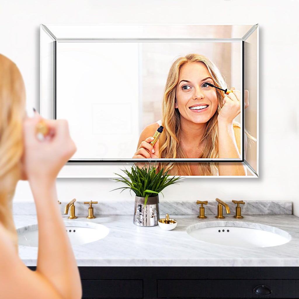 Wall Mirror, 24" x 36" Rectangular Frameless Vanity Mirror, Polished Beveled for Over Sink