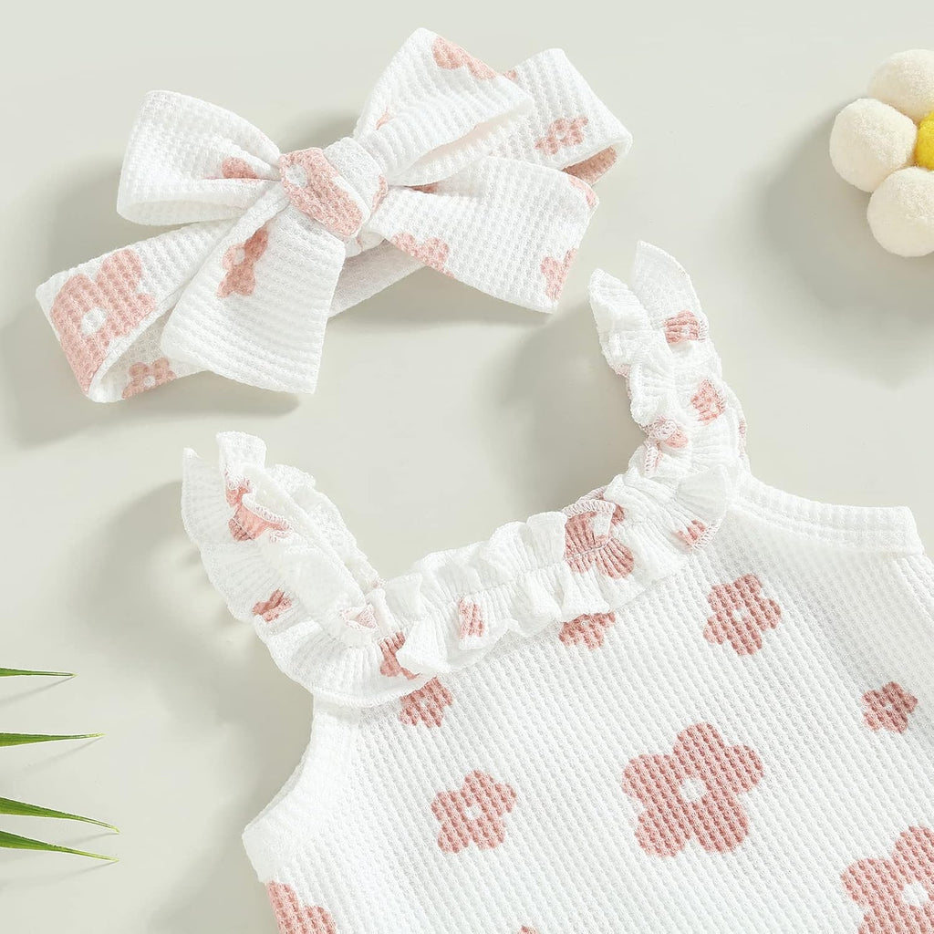 Newborn Baby Girl Clothes Floral Sleeveless Romper Bodysuit + Ruffle Bloomers Shorts Infant Summer Outfits Set