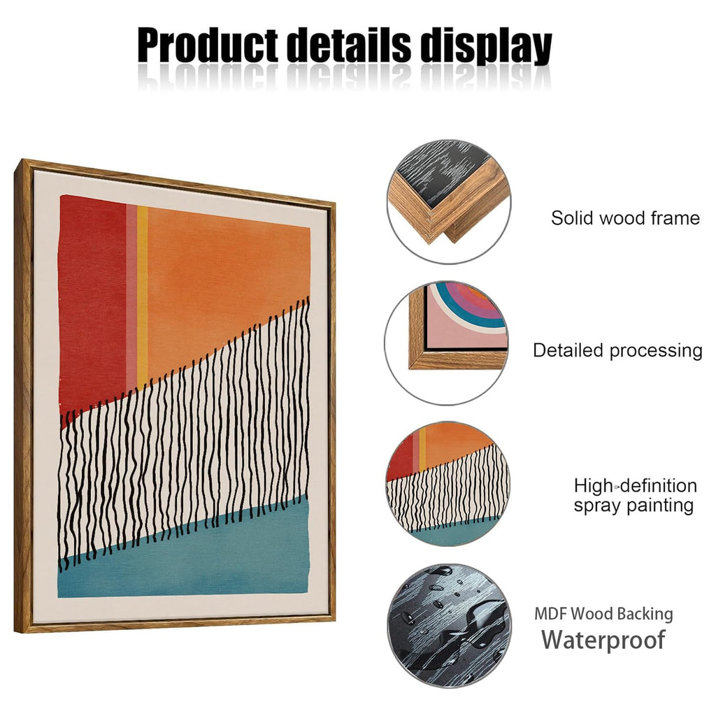 Abstract Wall Art Set of 3, Modern Framed Canvas Wall Art, Mid Century Modern Boho Geometric Wall Decor, Colorful