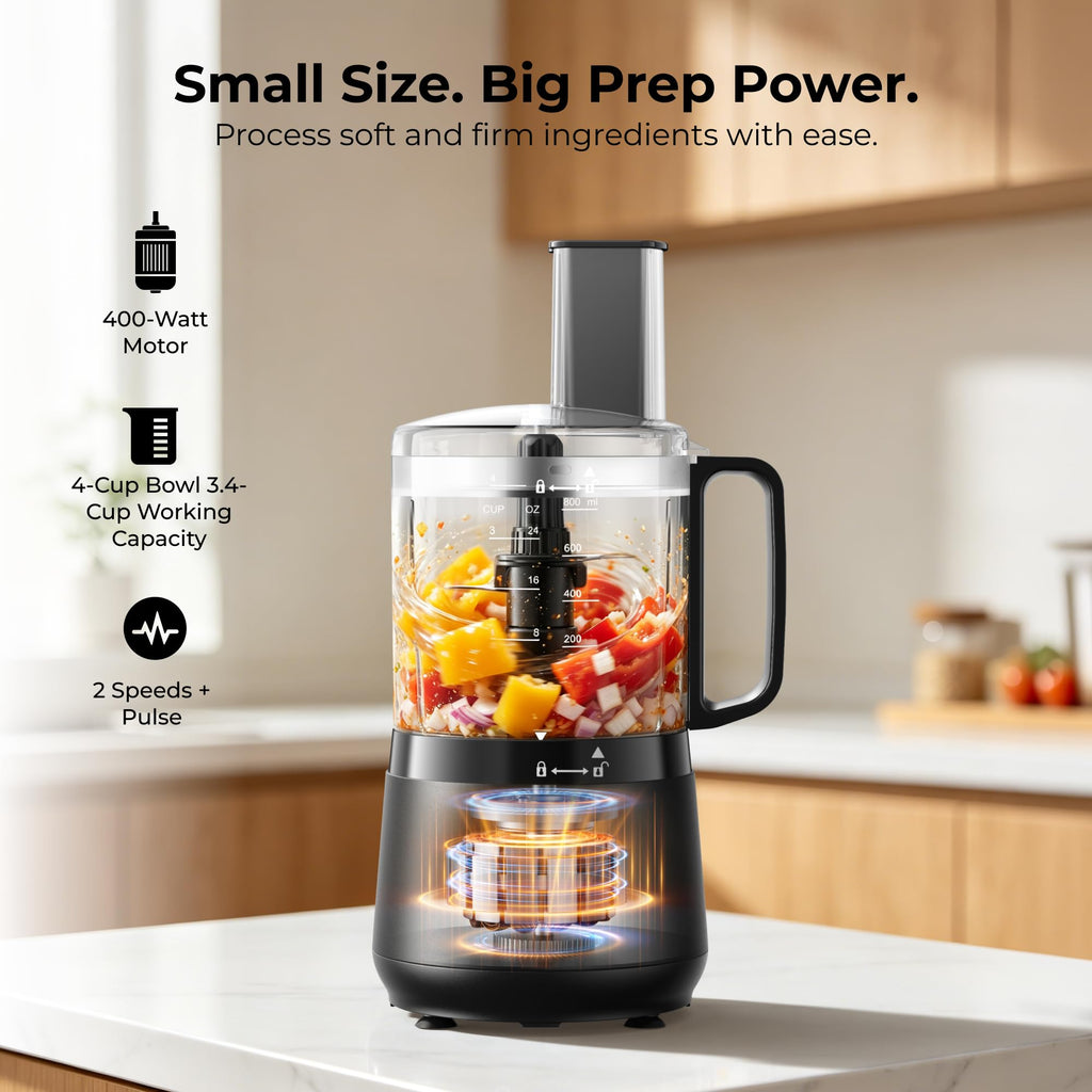 4-Cup Mini Food Processor, Chop, Whip, Slice & Shred