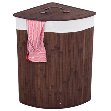 Bamboo Laundry Hamper With Lid, Removable Liner and Handle - Clothes Basket for Organizing, Storage Bin (Coffee)