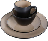 Soho Lounge 16-Piece Round Reactive Glaze Stoneware Dinnerware Set, Service for 4 - Taupe Plates and Bowls