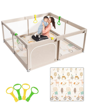 Baby Playpen with Mat, 71x59in Playpen for Babies and Toddlers, Grey