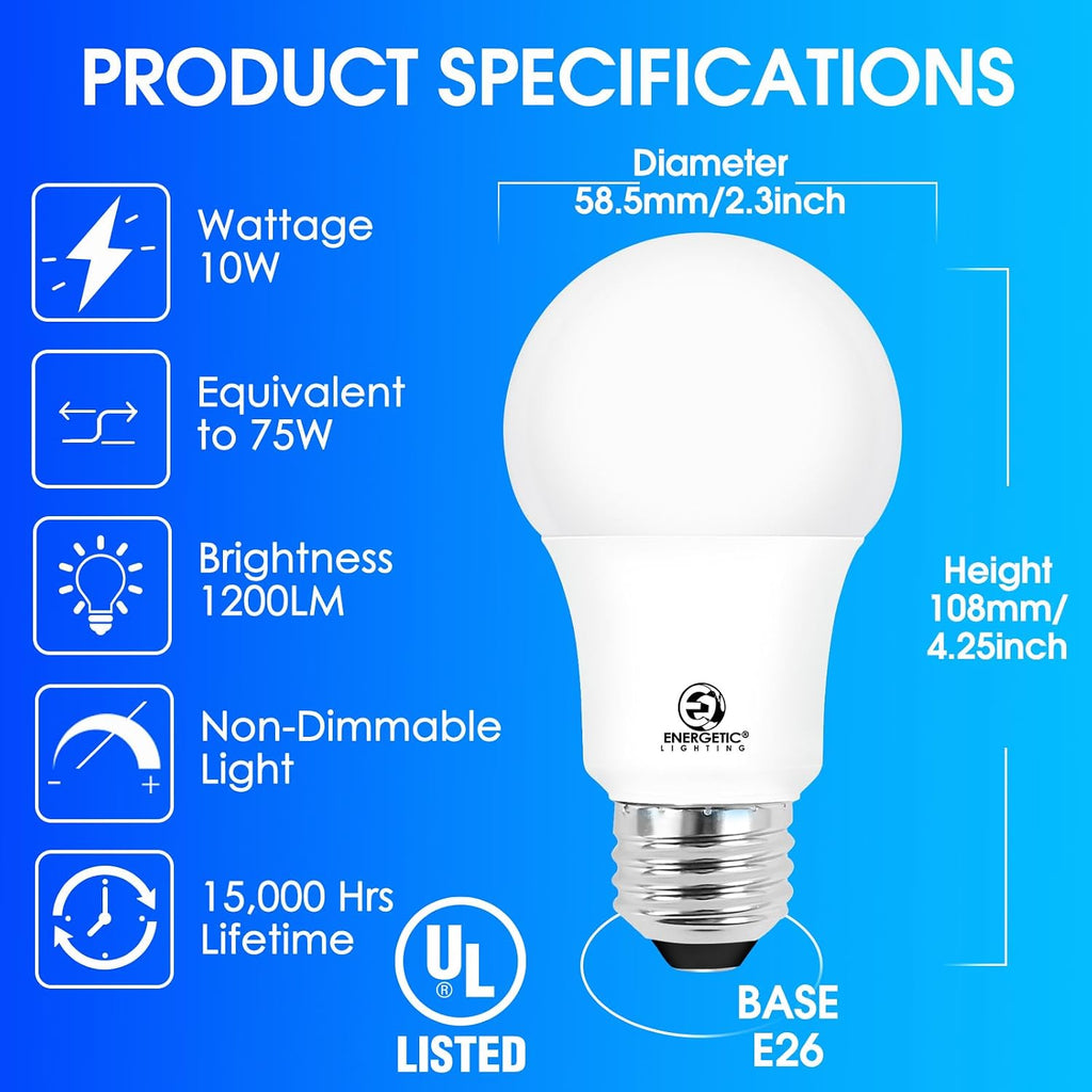 A19 75 Watt Equivalent LED Light Bulbs Soft White, 2700K 1200LM Super Bright, Non-Dimmable 10W A19 LED Bulb, E26