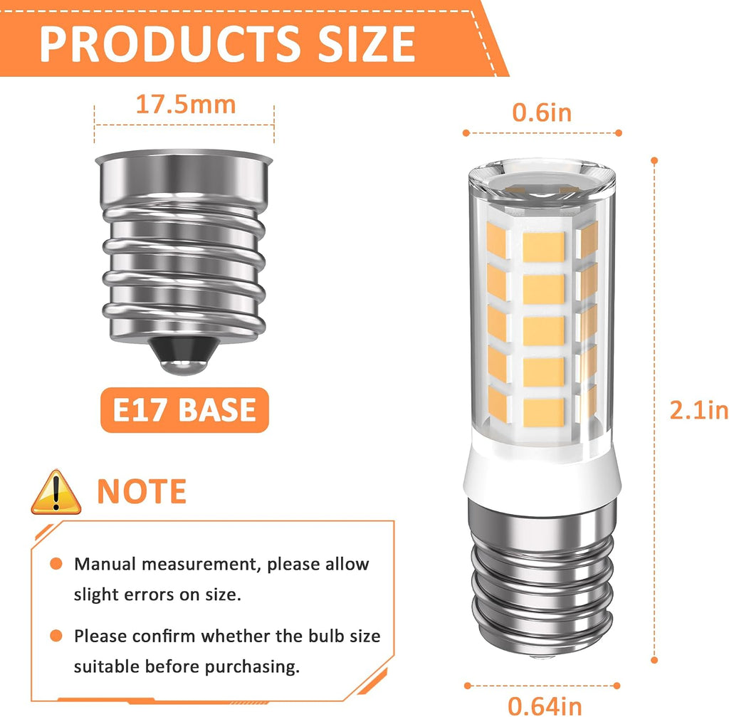 Kei D28A Refrigerator Light Bulb Replacement,E17 led Bulb,Freezer Light Bulb 3W AC100-130V Warm Light, 2PACKS