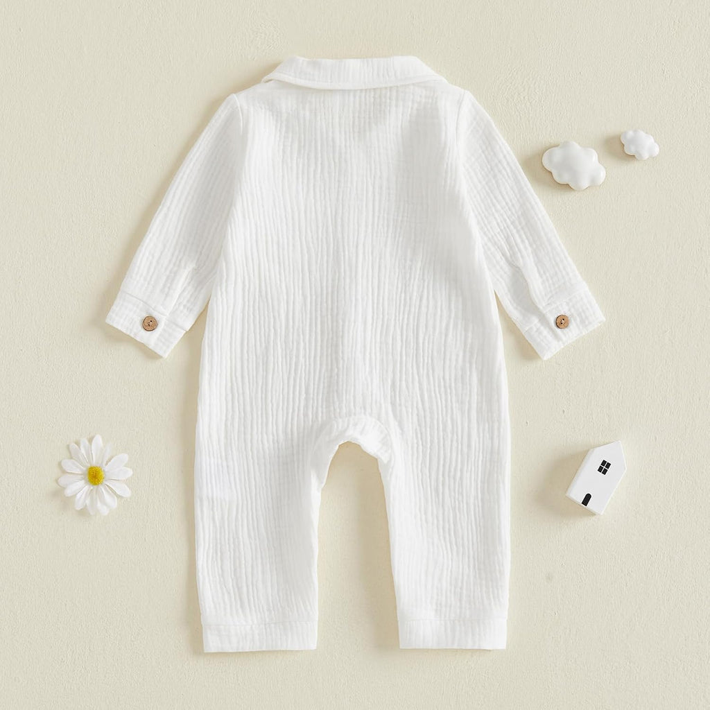 Newborn Baby Boy Cotton Linen Jumpsuit Long Sleeve Fall One Piece Outfit
