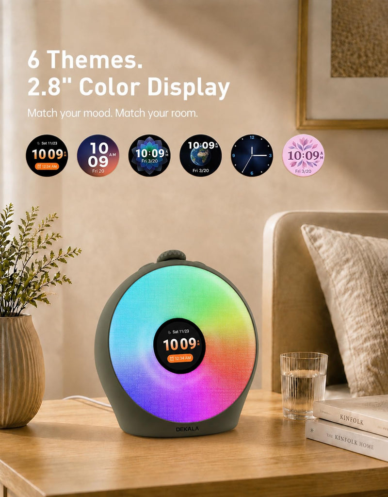 Sunrise Alarm Clock for Heavy Sleepers with Pulse Wake, Sunset Sound Machine with Breathing Ambient Light, Loud Alarm