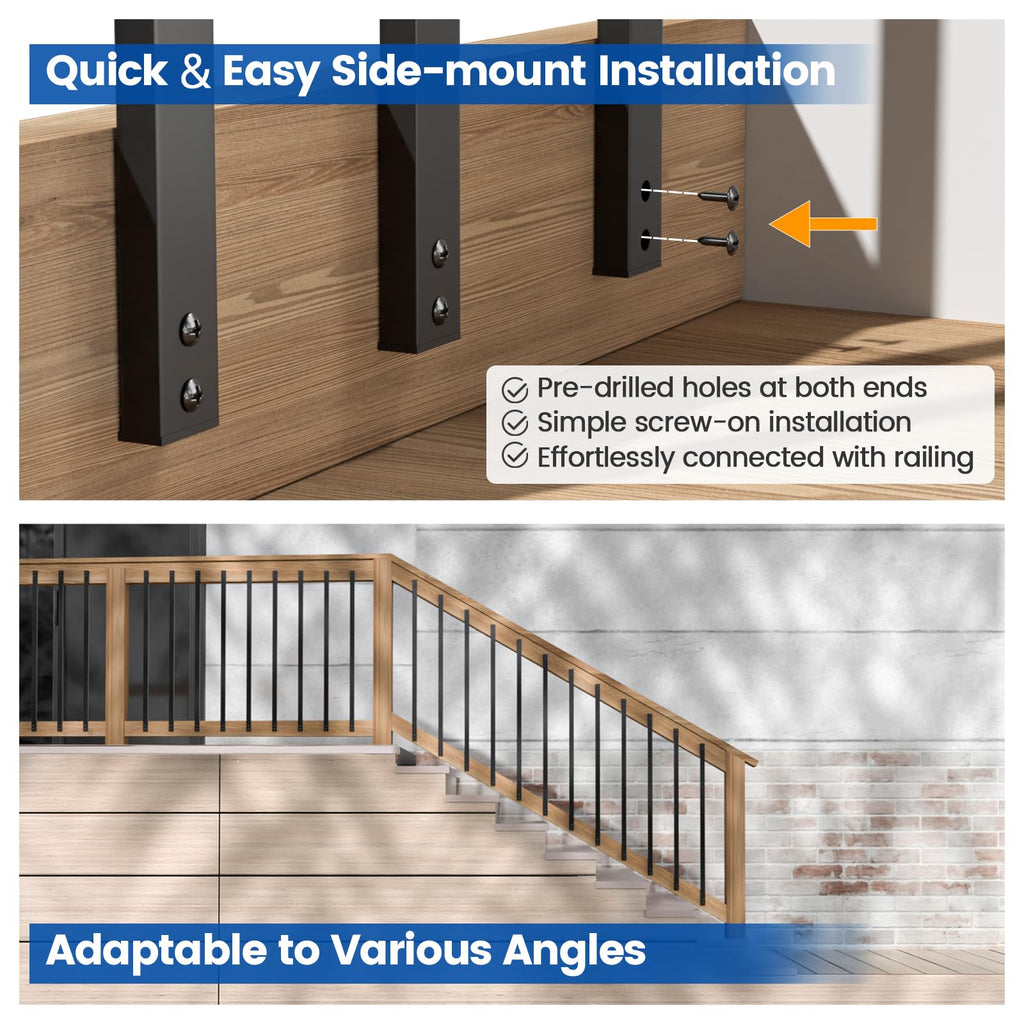 25Pack 38" Black Aluminum Side Mount Rectangular Deck Balusters WT35