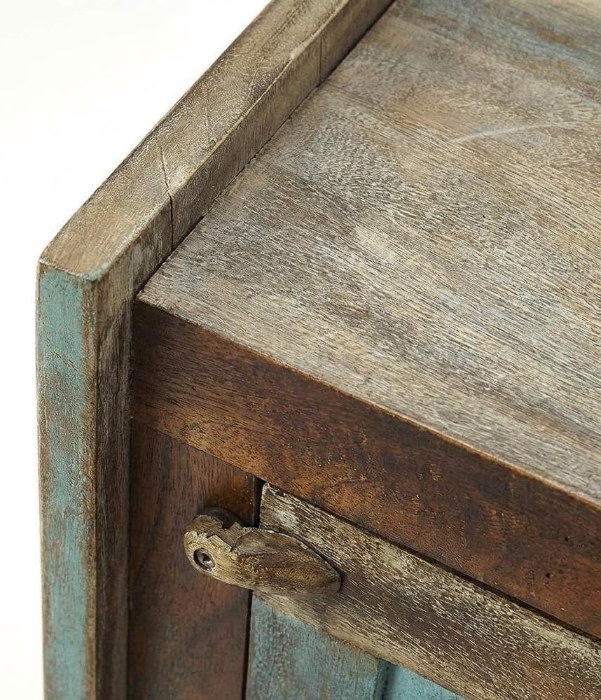 Coastal Mango Wood Storage Cabinet, Distressed Finish Accent Chest with Iron Hardware, Living Room Furniture