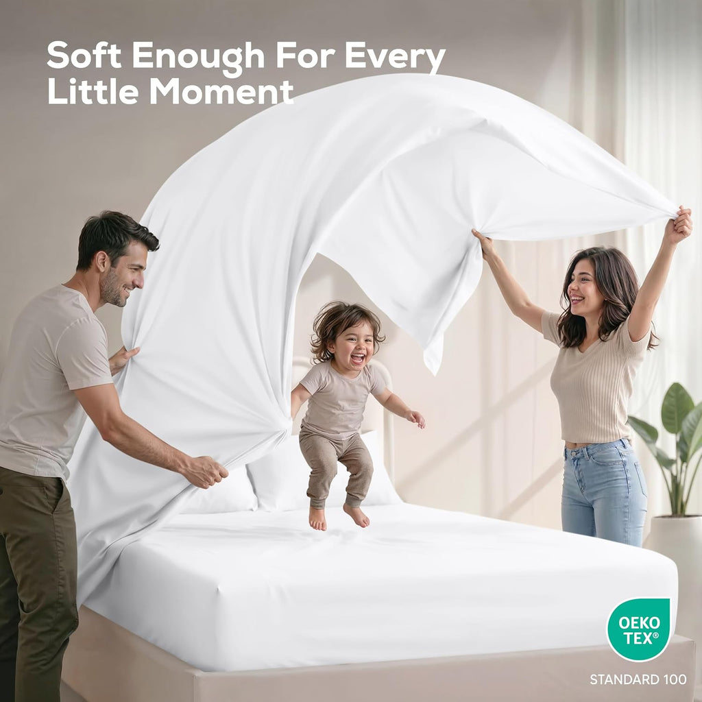 Queen Sheet Set - 4 Piece Bed Sheets, Soft and Breathable Microfiber, Includes 1 Fitted Sheet, 1 Flat Sheet and 2