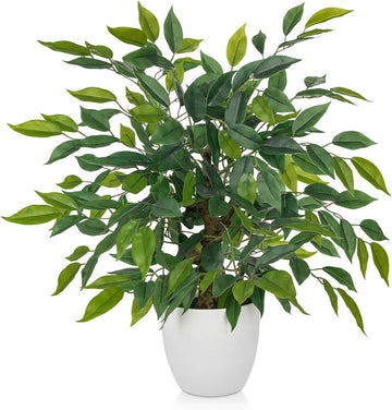Artificial Potted Plants Indoor,Faux Plants Ficus Trees with White Pots