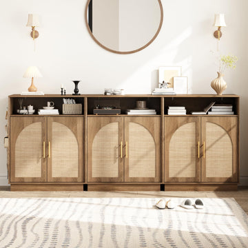 Set of 3 Rattan Shoe Storage Cabinet with Arched Doors